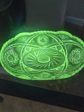 EAPG Manganese Glass Oval Celery Dish From 1915.